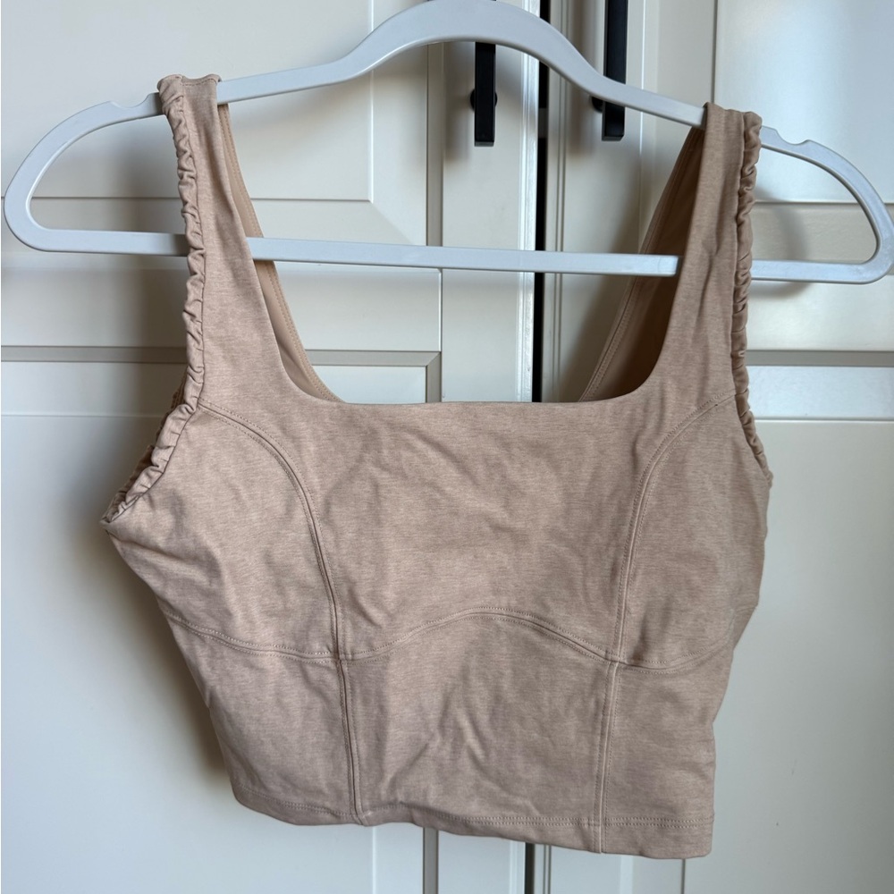 Travis Mathew Ruffle Cami. Tan. Size Small. No padding.